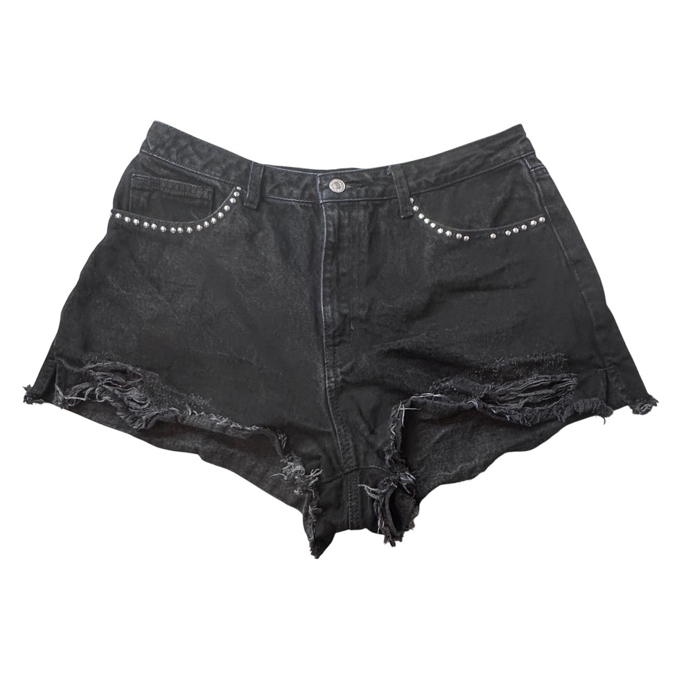 Forever 21 Denim Shorts Womens 31 Black Premium Distressed Cut Off High Rise